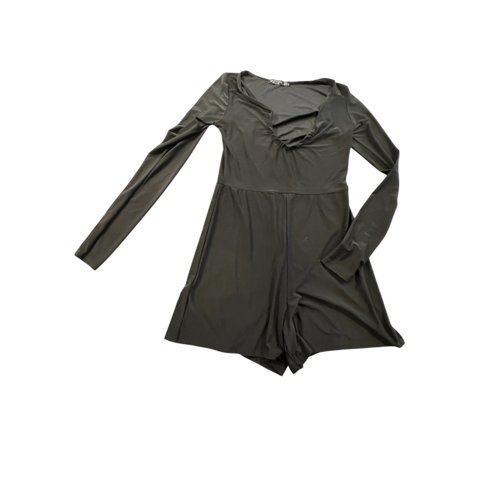 Nasty Gal Jumper Romper Women Size 6 Black Long Sleeve Shorts One Piece USA EUC